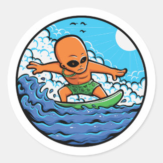 STICKER ROND SURF ALIEN ORANGE