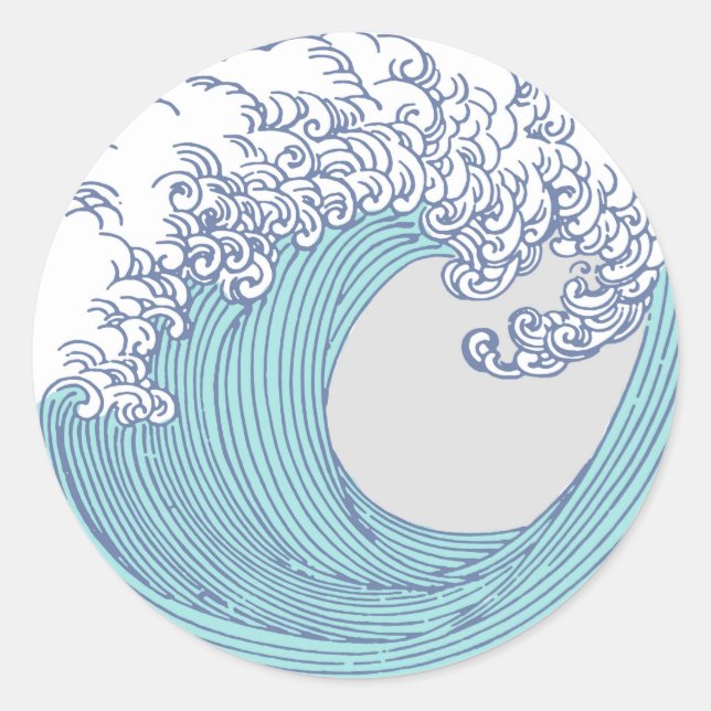 Sticker Rond Surf asiatique japonais Vague Art Ocean Art (Devant)