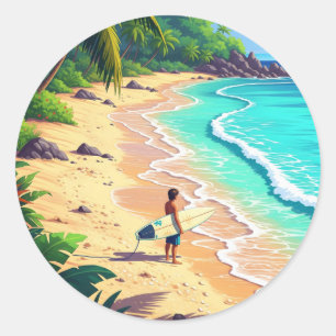 Sticker Rond Surf aux Fidji