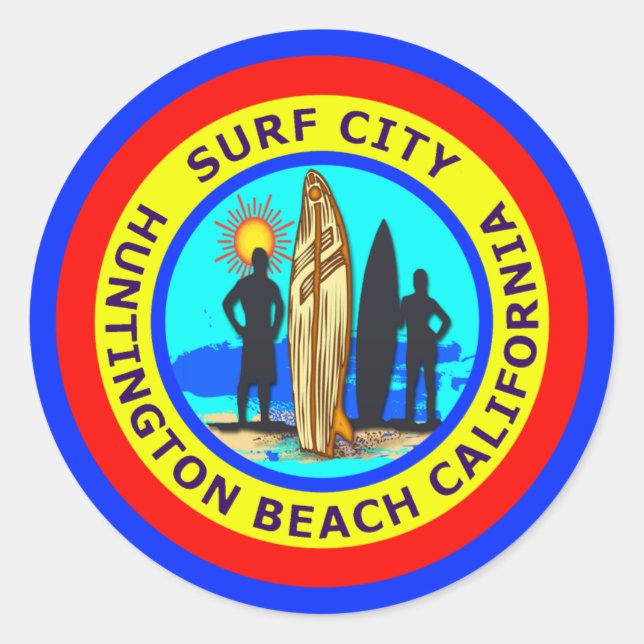STICKER ROND SURF CITY HUNTINGTON BEACH CALIFORNIE (Devant)