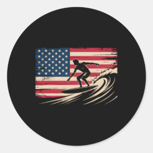 Sticker Rond Surf Cool Pour Hommes Femmes 4 Juillet Drapeau Amé