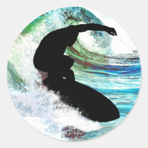 Sticker Rond Surf dans la vague de curling