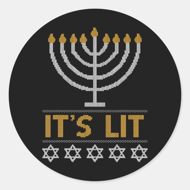 Sticker Rond Surf de Brooklyn Hanoukka Menorah C'est Lit (Devant)