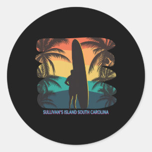 Sticker Rond Surf de palmiers de l'île de Sullivan en Caroline 