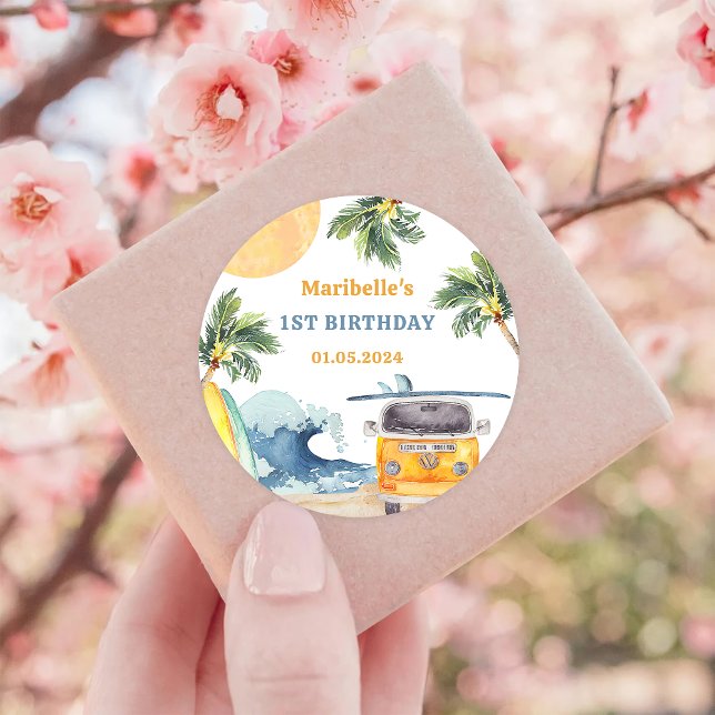 Sticker Rond Surf d'été Fête d'anniversaire (Créateur téléchargé)