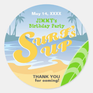 Sticker Rond Surf garçon fête d'anniversaire