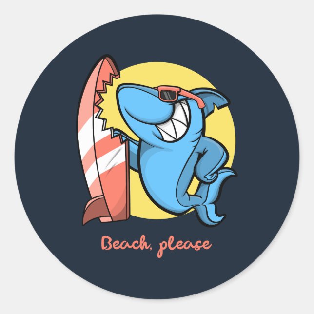 Sticker Rond Surf Shark Beach S'il vous plaît (Devant)