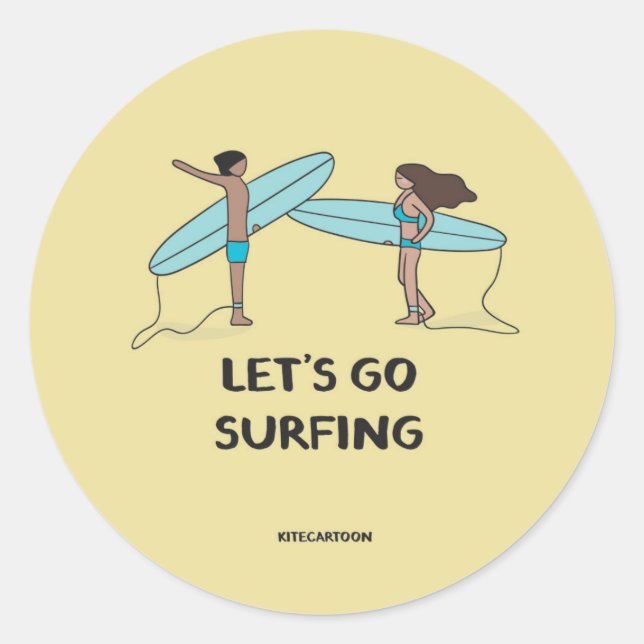 Sticker Rond Surf/Surf - Allons faire du surf (Devant)