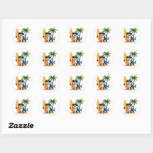 Sticker Rond Surf tropical Requin 🦈 Plage amusante Vibes Stick