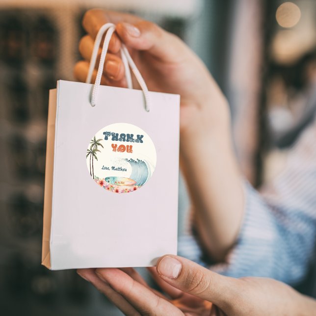 Sticker Rond Surf Wave Rider Anniversaire Merci (Créateur téléchargé)