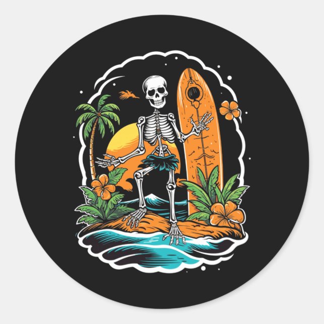 Sticker Rond Surfant de squelette Halloween Performance Hawaï (Devant)