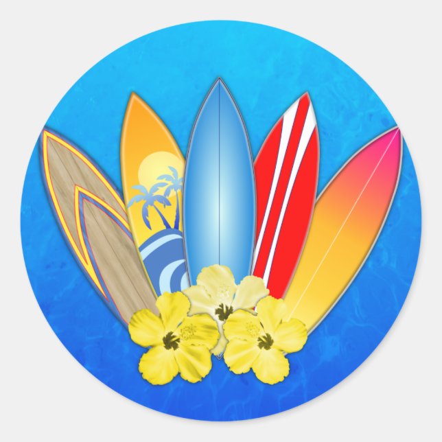 Sticker Rond Surfards et hibiscus (Devant)