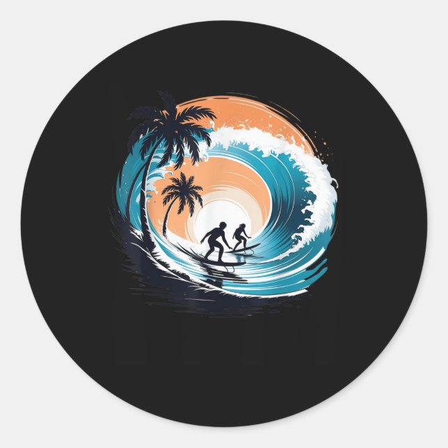 Sticker Rond Surfboarder Hawaii Wave Surf Surfboard Lover Be (Devant)