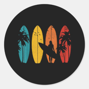 Sticker Rond Surfer Cadeau Vintage Surf Surf Plage