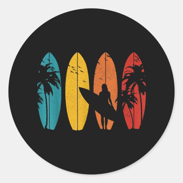 Sticker Rond Surfer Cadeau Vintage Surf Surf Plage (Devant)