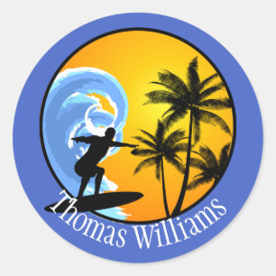 Sticker Rond Surfer customisé Dude