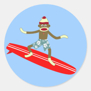 Sticker Rond Surfer de singe de chaussette