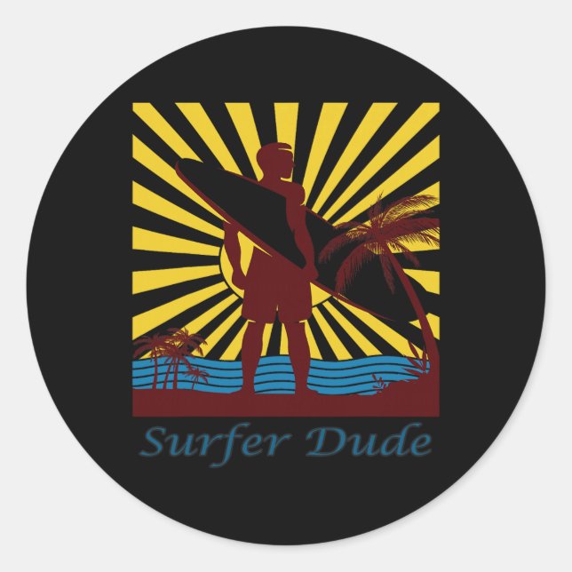 Sticker Rond Surfer Dude, Surfing  (Devant)