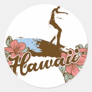 Sticker Rond surfer fille plage hawaii surf hawaïen