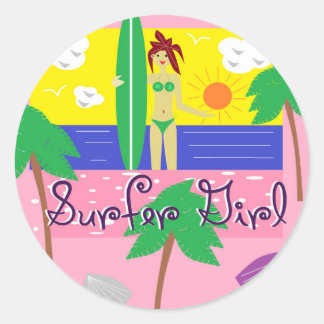 Sticker Rond Surfer Girl