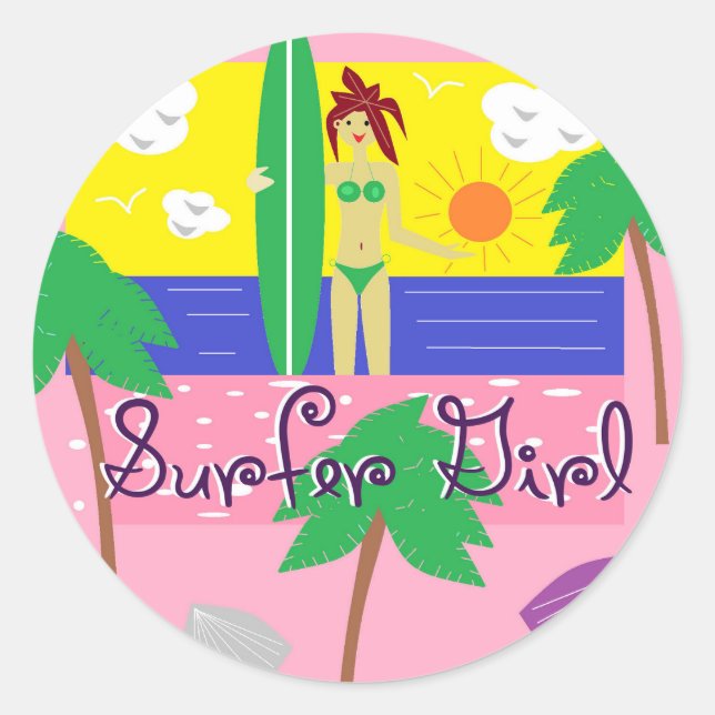 Sticker Rond Surfer Girl (Devant)
