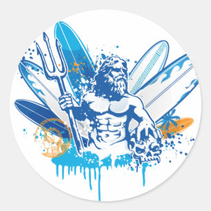 Sticker Rond surfer poseidon