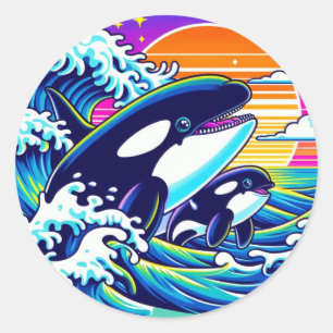 Sticker Rond Surfer sur les vagues