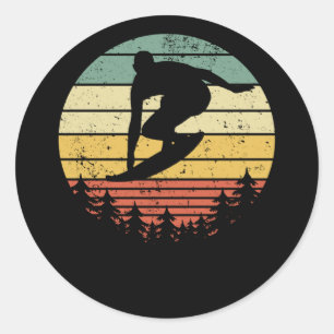 Sticker Rond Surfer Surf Surf Surf Idée Cadeau Rétro