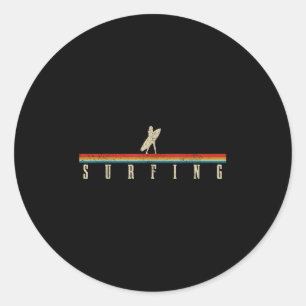 Sticker Rond Surfer vintage Retro Surfing Beach Surf _1