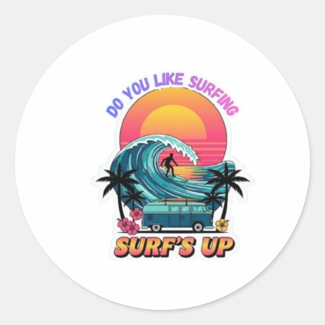 Sticker Rond Surfeur de vagues océaniques épiques - Aventure de (Devant)