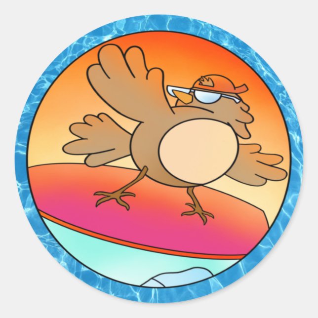 Sticker Rond Surfeur d'été (Devant)
