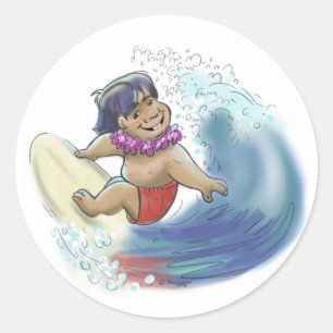 Sticker Rond surfeur hawaïen