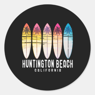 Sticker Rond Surfeur rétro Huntington Beach Californie Surf
