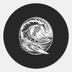 Sticker Rond Surfeur squelette Vintage Big Wave Surf drôle Hal