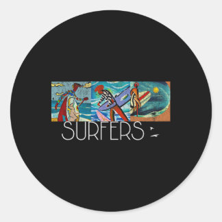 Sticker Rond Surfeurs Moderne du milieu du siècle Cubisme Impre