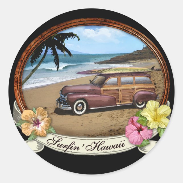 Sticker Rond Surfin' Hawaii (Devant)