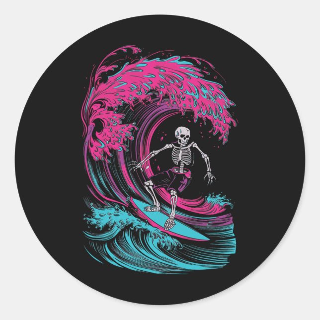 Sticker Rond Surfing de squelette _3  (Devant)