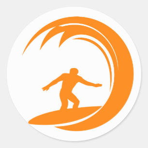 Sticker Rond Surfing d'orange et de blanc