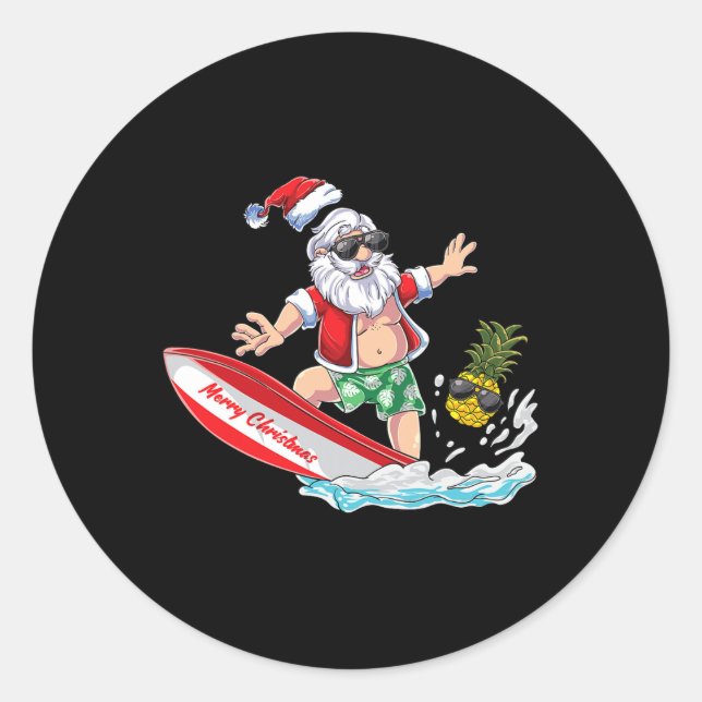 Sticker Rond Surfing Santa Beach Holiday Plams Christmas In Jul (Devant)