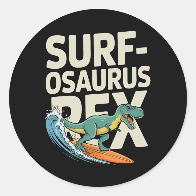 Sticker Rond Surfosaurus Rex Dinosaure de surf drôle  (Devant)