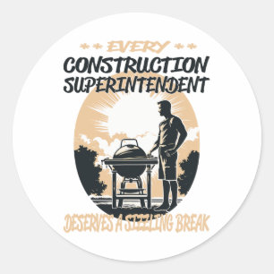 Sticker Rond Surintendant De La Construction Funny Bbq Chef Ou 