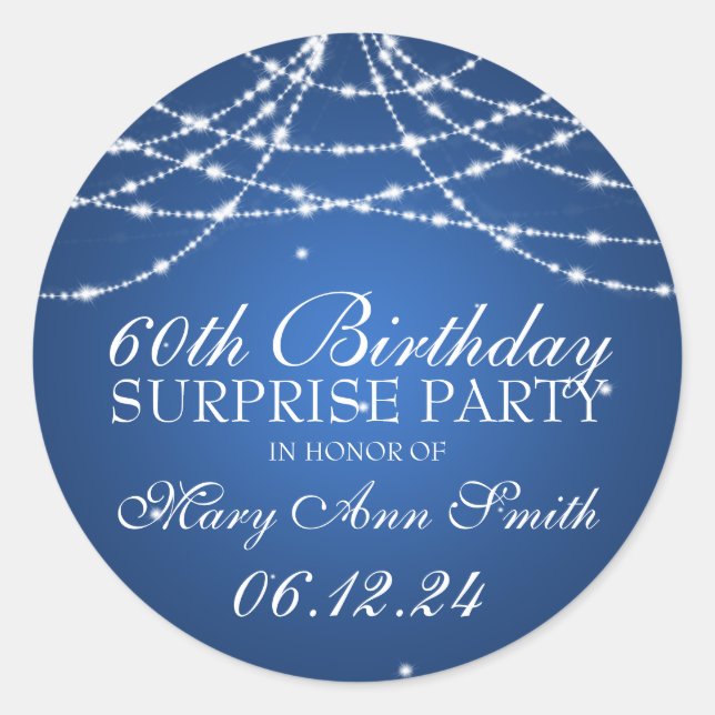 Sticker Rond Surprise Anniversaire Corde d'étoiles Bleu (Devant)