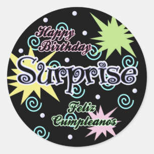 Sticker Rond Surprise ! Anniversaire de confettis