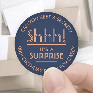 Sticker Rond Surprise Anniversaire Fête Stylé Cuivre & Marine B