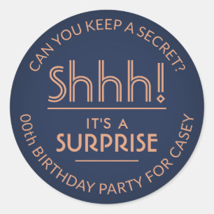 Sticker Rond Surprise Anniversaire Fête Stylé Cuivre & Marine B