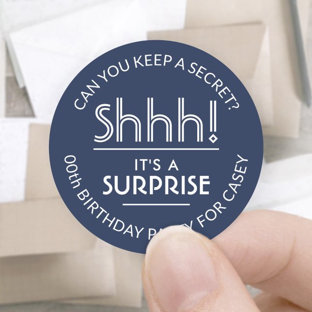 Sticker Rond Surprise Anniversaire Fête Stylé Marine Bleu & Bla (Créateur téléchargé)