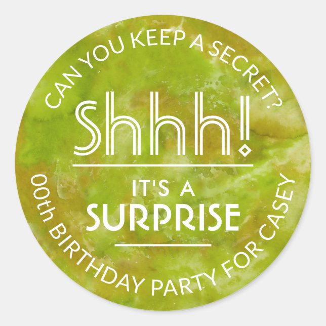 Sticker Rond Surprise Anniversaire Jaune Vert Aquarelle (Devant)