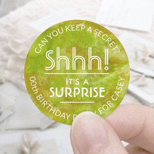 Sticker Rond Surprise Anniversaire Jaune Vert Aquarelle