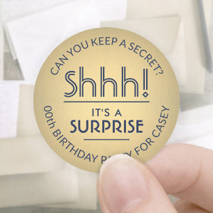 Sticker Rond Surprise fête d'anniversaire Marine Blue & Gold Fa
