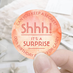 Sticker Rond Surprise fête d'anniversaire Shhh! Aquarelle orang